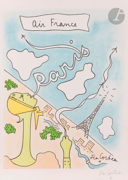 Jean Cocteau (1889-1963
)Air France
, ca. 1963 Colour
 
lithograph

.
 
 
Proof on strong white vellum, signed in pencil and justified "E.A".



 
 




 
 
 
75 x 53.5 cm




 
 
 




.