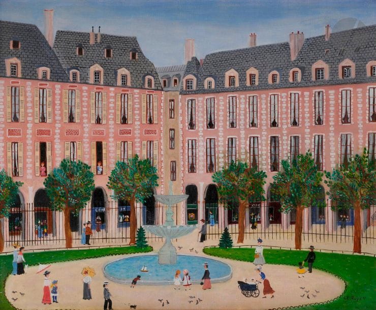 Jeanne LE RUYET (XXe siècle)
La Place des Vosges animée
Huile sur toile.
Signée en bas à droite.
46 x 55 cm