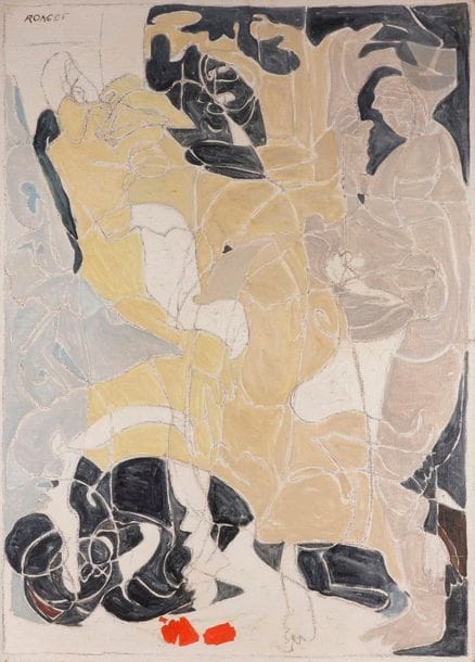 élisabeth RONGET (1893-1972)
Un homme a tiré dans la foule, 1978
Huile sur toile.
Signée en haut à gauche.
Signée, datée et titrée au dos.
(Petit accident et usures dans les angles).
130 x 97 cm

Provenance :
Galerie Kahn, Strasbourg (tampon au dos sur le châssis).

Exposition :
Salon d’Automne, Paris, 1978 (mention manuscrite au dos).