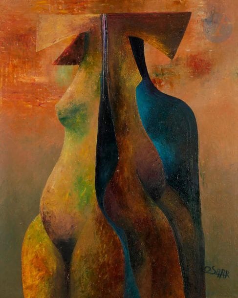 Ousseynou SARI [sénégalais] (1946-2006)
L’Élégance de la femme, 1989
Huile sur toile.
Signée en bas à droite.
100 x 81 cm