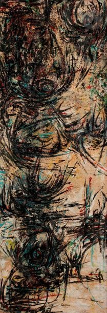 Iaroslav Sossountzov SERPAN [russe] (1922-1976)
Oenoes, 1955
Huile sur toile.
Signée en bas à droite.
Signée, datée et titrée au dos.
(Accident et manques).
98 x 35 cm

Exposition :
Serpan : 1922-1976, Fondation nationale des arts graphiques et plastiques, Paris, 22 février - 4 avril 1983, préface de Gérard Gassiot-Talabot, n° 473, répertorié p. 64 (non reproduit).