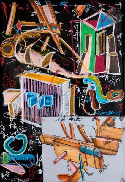 Antonio VIANA [Portuguese] (born 1947
)Model plane
135.40, 1987Acrylic,

pastel and

collage.


Signed and dated lower








left.



100 x 70 cm











.