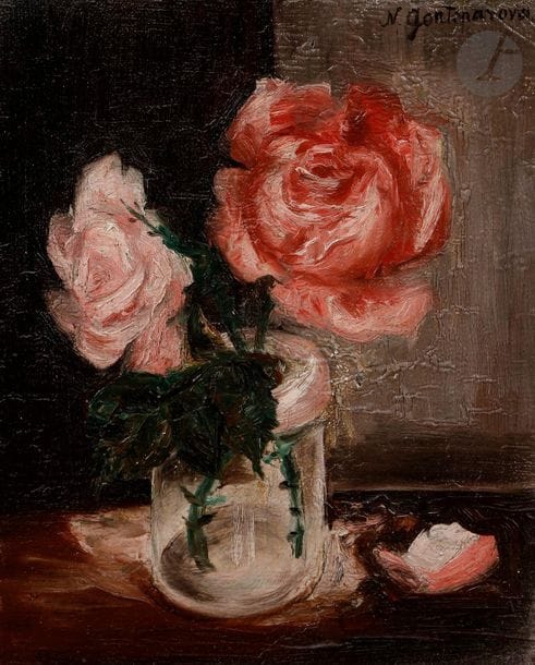 Nathalia GONTCHAROVA (1881-1962)
Bouquet de Roses
Huile sur toile.
Signée en haut à droite.
25 x 19 cm

Provenance : 
- Collection du Dr Kritchevsky, dentiste de Nathalia Gontcharova. 
- Collection de son épouse Sonia Rapoport-Kreinine. Par descendance.