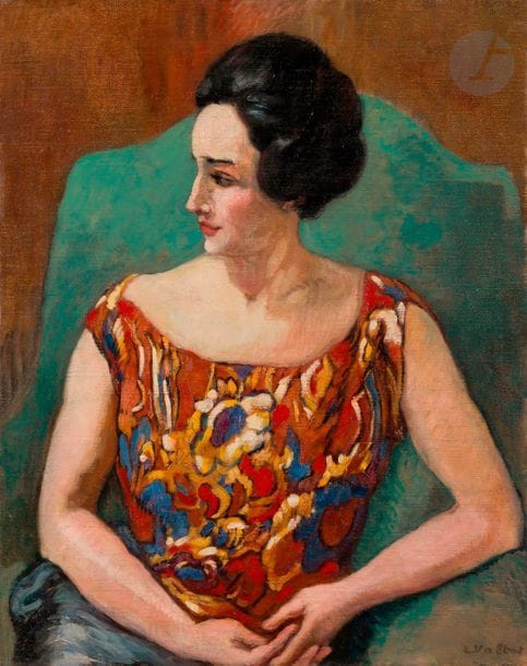 Louis VALTAT (1869-1952)
Portrait de Zette Dupont au corsage multicolore, vers 1930
Huile sur toile.
Signée en bas à droite.
(Petites restaurations).
81 x 65 cm

Un avis d'inclusion aux Archives de l'Association des Amis de Louis Valtat sera remis à l'acquéreur.