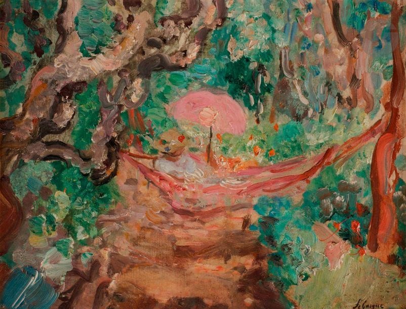 Henri LEBASQUE (1865-1937)
Jeune fille dans un hamac
Huile sur carton.
Signée en bas à droite.
27 x 35 cm

Provenance : 
Vente Kohn, Paris, 25 avril 1995.

Bibliographie : 
Denise Bazetoux, Henri Lebasque, Catalogue raisonné, Tome I, Arteprint, 2008, n° 1183, reproduit p. 292.