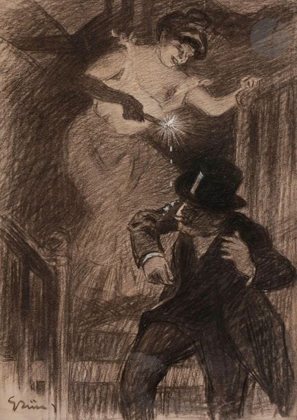 Jules Alexandre GRUN (1868-1934
)La Bougie, 1903Chalk
and gouache highlights.
Signed lower left.
Drawing published in the Assiette au Beurre, n°104 of March 28, 1903.
Small tear at the top of the sheet
.

Frame.
At sight: 40 x 28.7 cmThe

review of the Assiette au beurre in which the drawing was published is attached

.


Provenance: 
Sale of the workshop, Honfleur, October 31, 1982.










