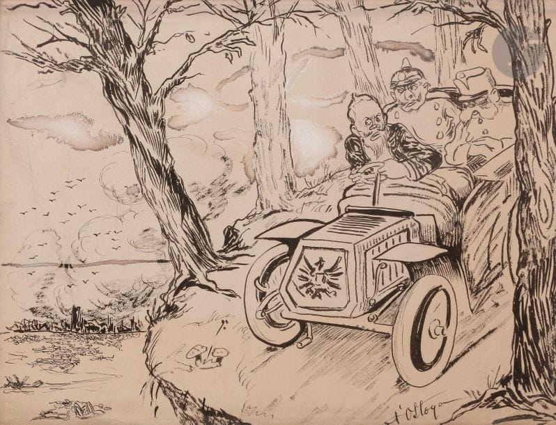 Georges d’Ostoyat (1878-1937)
Au bord du goufre, 1910 - Voyons Emmanuel...as-tu oublié notre traité ?, 1902
2 encres, gouache et aquarelle.
Signées.
Cadres.
À vue : 25,5 x 32,2 cm - 30 x 29,8 cm

