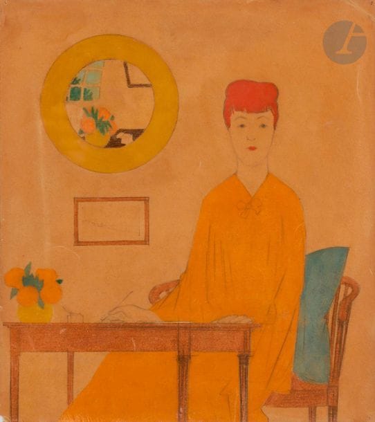 Paul IRIBE (1883-1935)
Rêverie, 1907
Gouache vernie sur traits de crayon.
Dessin paru dans la revue Le Témoin du 29 juin 1907.
Annotée au dos sur une étiquette : “Rêverie - C’est extraordinaire comme j’aimerai mon mari si j’étais mariée à mon amant”.
Trous de punaise et manque à l’angle inférieur gauche. Traces de colle et reste de papier kraft au verso.
Sous verre.
25,5 x 22,7 cm

