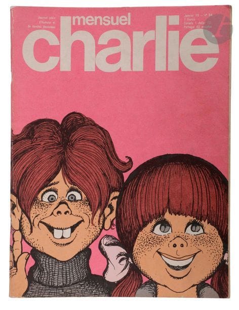 CHARLIE MENSUEL. Journal plein d’humour et de bandes dessinées.
Paris, 1969-1982. — 60 numéros in-4, agrafés.

Ce mensuel fut créé en février 1969. Inspiré d’une revue italienne intitulée Linus, il fit une place à la bande dessinée américaine peu connue en France à l’époque, et en particulier à Peanuts dont le héros Charlie Brown donna le nom au journal. Le rédacteur en chef était Delfeil de Ton et parmi les collaborateurs figuraient certains membres de l’équipe d’Hara-Kiri, à savoir Wolinski, Reiser, Gébé et Willem.

Il parut deux séries, la première constituée des 152 numéros publiés entre 1969 et 1981, et la seconde, après le rachat par Dargaud, de 45 numéros publiés entre 1982 et 1986.

L’ensemble comporte les numéros 14, 17, 18, 19, 21, 22, 24, 26, 30, 31, 32, 34, 35, 38, 39, 40, 43, 44, 45, 46, 47, 49, 50 (2 exemplaires), 51, 52, 53, 54, 55, 56, 57, 58, 59, 60, 63, 64, 66, 68, 69, 71, 72, 74, 77, 80, 82, 83, 84, 85, 86, 96, 103, 108, 109, 110, 112, 113, 114, 115 et 149 de la première série, et le numéro 1 de la nouvelle série.

Exemplaires bien conservés dans l’ensemble. On note par endroits quelques salissures sans gravité et parfois des traces d’usage.

On joint :
- 2 volumes de la collection Andy Capp créée par Reg Smythe : Si c’est pas pire ça ira ! (1976) - L’Opéra de l’apéro. (1981).
- Numéros 5 et 7 d’août et octobre 1969, de Pogo, magazine mensuel de bandes dessinées.