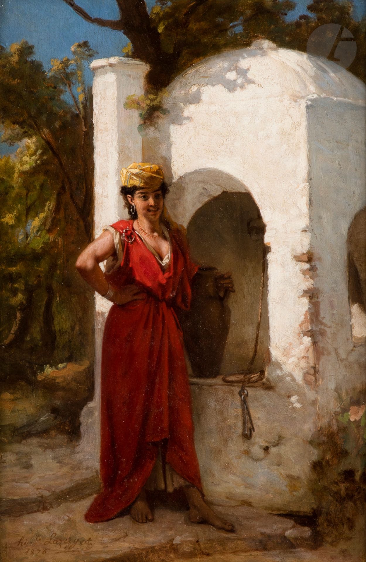 Jean-Raymond-Hippolyte LAZERGES (1817-1887)
Femme au puits, 1876
Huile sur panneau.
Signée et datée en bas à gauche.
45 x 30 cm