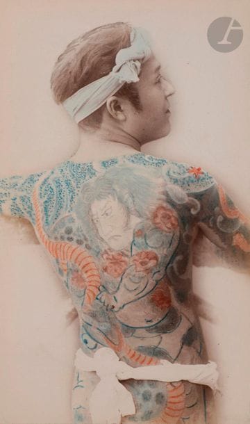 Kusakabe Kimbei or Raimund von Stillfried 
Japan, c. 1880-1890
. Bluff Garden. Tea-Picking. Dancing party. Honmoku, bathing place. Cutting Barley. Flower garden. Kanasawa. Yenoshima. Jinrikishia. Playing Koto. Holy water shiba Tokio. Doctor. Scen sumida river at Mukojima. Nikko. Preparing rice ground. Geisha playing samisen. Tattoo. Kiga. Fujiyama. Playing Samisen Tsudzumi & taiko. Farmer's house. Water-fall. Samurai in armour. Shinto priest offering sake the kami. Girl in winter costume.
Album in-4 oblong, bound in lacquer with vegetal decoration, mounted in leporello and composed of 50 prints on albumen paper, hand-colored, pasted on cardboard separated by serpents. Numerous typed captions on labels pasted on the mounts. 
Average size of the prints: 13 x 22 cmSome of the

prints are also present in the collections of the J. Paul Getty Museum

.



Kusakabe Kimbei or Baron Raimund von Stillfried 
Japan, c. 1880-1900.
Yokohama. Bluff Garden. Tea-Picking. Dancing party. Honmoku, bathing place. Cutting Barley. Flower garden. Kanasawa. Yenoshima. Jinrikishia. Playing Koto. Holy water shiba Tokio. Doctor. Scen sumida river at Mukojima. Nikko. Preparing rice ground. Geisha playing samisen. Tattoo. Kiga. Fujiyama. Playing Samisen Tsudzumi & taiko. Farmer's house. Water-fall. Samurai in armour. Shinto priest offering sake the kami. Girl in winter costume.
4to oblong album, mounted in leporello and composed of 51 handcoloured albumen prints, mounted on cardboard
.
Several captionson labels on mount. 
Average size of the prints : 13 x 22 cm











