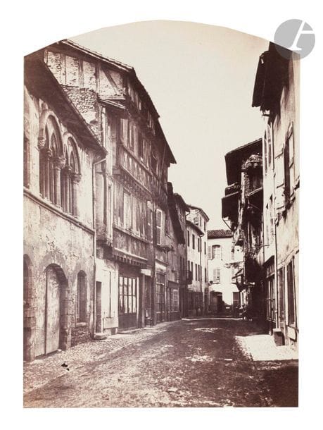 Félix Thiollier (1842-1914) 
Sites de la Loire, c. 1860-1870. 
Sainte-Croix-en-Jarez. Saint-Just-Saint-Rambert. Saint-Symphorien-sur-Coise. Près de l’Étrat. Rue de Charlieu. Montrond (Montrond-les-Bains). Porte de Montrond (Château de Montrond). 
Huit (8) épreuves sur papier albuminé, cintrées, contrecollées sur cartons. Légendes à l’encre sur les montages. 
Formats : de 10,5 x 20,5 à 14,8 x 22 cm

Félix Thiollier (1842-1914) 
Sites of the Loire, c. 1860-1870. 
Sainte-Croix-en-Jarez. Saint-Just-Saint-Rambert. Saint-Symphorien-sur-Coise. Près de l’Étrat. Rue de Charlieu. Montrond (Montrond-les-Bains). Porte de Montrond (Château de Montrond). 
Eight albumen prints, mounted on cardboard. Captions on mounts. 
Dimensions : from 10,5 x 20,5 to 14,8 x 22 cm