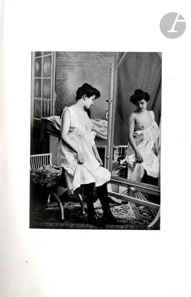 VIGNOLA, AMEDEO (1862-1939)
2 volumes.
Les Beautés de la femme.
Paris, Nouvelle librairie artistique, 1905-1906.
2 volumes In-8 (29 x 20 cm). Ces deux volumes regroupent 24 fascicules de 24 pages soit 576 pages en tout. Ils sont constitués chacun de 4 pages de texte et de 10 planches photographiques imprimées au recto sur papier rigide soit 240 planches en tout pour les deux volumes. Demi-reliure à coins de cuir rouge avec étiquette de titre.
Cf. Bertolotti p. 12.