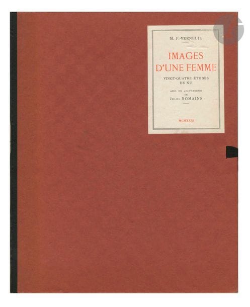 VERNEUIL, M. P. (1869-1942)
Images d'une femme. 
Denoël & Steele, Paris, 1931. 
In-8 (30,5 x 23,5 cm). Édition originale, limitée à 1100 ex. 16 pp. et 24 planches en héliogravure. Avant-propos de Jules Romains. Portfolio cartonné (dos fendu) avec lacet de fermeture et étiquette de titre en couverture. 
Réf. Auer, p. 180 ; Bertolotti, pp. 90-91.