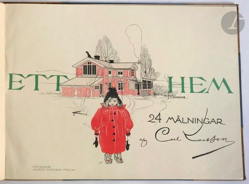 LARSSON (Carl).

Ett Hem. 24 Målningar.

Stockholm : Albert Bonniers, 1899. - In-4 oblong, cartonnage de l'éditeur.

Édition originale rare de cet album de 24 aquarelles de l'artiste suédois Carl Larsson, reproduites en couleurs à pleine page. La suite est précédée de 15 pages de texte illustré de 15 compositions en noir dans le texte.



Bords du cartonnage salis et tâchés. Minimes rousseurs dans la marge intérieure de quelques feuillets.