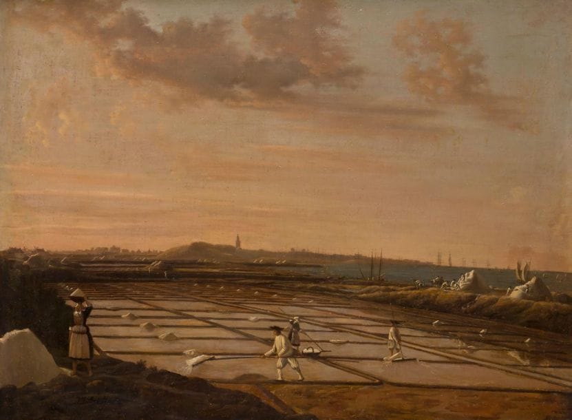 
Ecole FRANCAISE de la fin du XVIIIeme

Les marais salants de Guérande; Les marais salants du Croisic
Paire de toiles

54 x 71 cm

Restaurations anciennes

Les marais salants de Guérande

Signé en bas à gauche JJ Boisfieu

Inscription au revers du châssis "marais saints de Guérande de JJ de Boissieu"

Les marais salants du Croisic

Signé et daté en bas à gauche J.J. Boistieu (?) 84 (?)

Inscriptions au revers du châssis "Marais salants du Croisic"

