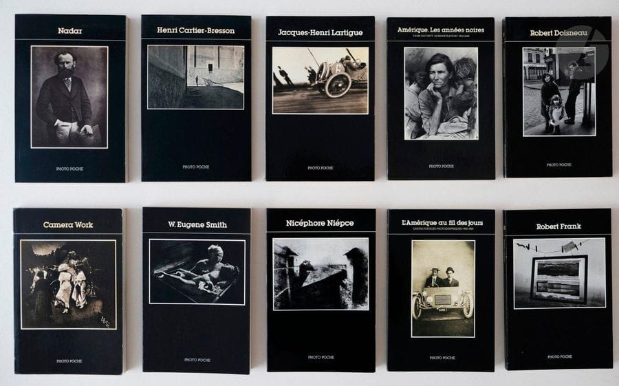 PHOTO POCKET N° 1 TO 124Collection of
 the first 123 issues of Photo Poche,
 most of them in original edition. 1982-2009The

 announced issue 101 has never been published; it is

 necessarily missing in this set.

 Very nice condition, with some lamination defects

 on the first copies.

 In-12 (19 x 13 cm). 64 photographs per volume. All bound and in very good condition overall. Nadar - Henri Cartier-Bresson - J.H. Lartigue - FSA - Robert Doisneau - Camera Work - W. E. Smith - Niépce - L'Amérique au fil des jours - Robert Frank - Le grand oeuvre - Duane Michals - E. J. Marey - Bruce Davidson - Josef Koudelka - Eugène Atget - André Kertész - L'Opéra de Paris - Mario Giacomelli - William Klein - Weegee - Autochromes - Alexandre Rodtchenko - Le Nu - Werner Bischof - Helmut Newton - Du bon usage de la photographie - Brassaï - Lee Friedlander - Pioneer times - Photomontages - Edouard Boubat - Man Ray - British photography - Elliott Erwitt - Robert Capa - Marc Riboud - Photography as one of the Fine Arts - Foreign Strangers - A History of Seeing (3 vol.) - Edward Curtis - Josef Sudek - Walker Evans - Willy Ronis - Images from another world - Norbert Ghisoland - Joel Peter Witkin - Lewis W. Hine - Louis Faurer - Agustin V. Casasola - Don McCullin - Dieter Appelt - Sebastiao Salgado - Edward Steichen - Felice Beato - Orientalism - Izis - Bill Brandt - Berenice Abbott - Alain Fleischer - Seydou Keita - August Sander - Charles Marville - Umbo - Peter Beard - Eugene Richards - Magnum Photos - Dmitri Baltermants - Robert Demachy - Jacob A. Riis - Gilles Caron -Photograms - Lewis Carroll - Louis Stettner - Laszlo Moholy-Nagy - Sarah Moon - René Burri - Still Life - Raymond Depardon - Albert Londe - Transparent Man - Bruno Barbey - Claude Cahun - Araki - Ralph Meatyard - Frank Horvat - Renger Patzsch - Leonard Freed - Hippolyte Bayard - Frantisek Drtikol - Maurice Tabard - Coburn - Martin Chambi - Mary Ellen Mark - Astronomical p