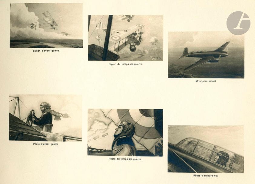 Unidentified photographer 
La galerie historique du Palais de l'Air at
 the Aviation exhibition, 1937

.reproduction of graphic work on the history of

 aviation. 

Pre-war biplane. Current monoplane. Pilot. Paris Le Bourget airport. 

Construction of the transatlantic Farman.

 Oblong folio album, composed of 16 photomechanical plates

 separated by snakes. 

Format of

 the album: 31.5 x 41.5 cmUnidentified photographer 
The historical gallery of the Palais de l'Air at the Aviation
 exhibition, 1937

.reproduction of graphic works on the history of aviation. Pre-war biplane. Current monoplane. Pilot. Paris Le Bourget airport. Construction of the transatlantic

 Farman.

 Album, oblong folio, composed of 16 photomechanical

 plates. 

Album dimensions: 31.5 x 41.5 cm

