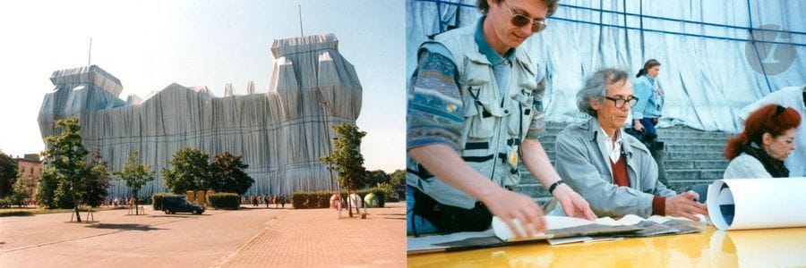 Unidentified
 photographerReichstag
 packaging
 by the
 artist
 couple
 Christo and Jeanne-Claude, 1995.

 The Reichstag. Installation of the canvas. 

The couple Christo

 and Jean

ne-Claude supervising the installation. 

Six

 period 

chromogenic proofs

. Date on the back (1). 

Format: from

 9 x 12.5 to 10 x 14.8 cmUnidentified photographerPackaging of
 the Reichstag by Christo and Jean
ne-Claude, 1995.

 The Reichstag. Installation of the cloth. Christo and Jeanne-Claude supervising the

 installation. 

Six vintage chromogenic prints. Date on verso (

1). 

Dimensions: from 9 x 12.5 to 10 x 14.8 cm

