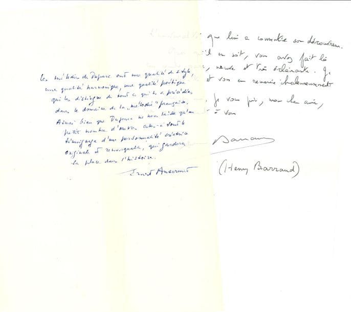 MUSIQUE. Environ 75 lettres ou pièces, la plupart L.A.S. au musicologue Rémy STRICKER.

Ernest Ansermet (3, dont un jugement sur Duparc), Henry Barraud, François-Régis Bastide, Pierre Bergé (2), Jacques-Émile Blanche, Fernand Braudel (2), Martine Cadieu (3, et 4 livres avec envois), David Cairns, Jean-Louis Crémieux-Brilhac (belle réponse à son Schumann), Daniel-Lesur (2, dont jugement sur Duparc), André Delvaux, Suza et François Desnoyer (6), Henri Dutilleux (envoi de Mystère et mémoire des sons), Maurice Emmanuel, Raymond Gallois-Montbrun, Arthur Hoérée, Vladimir Jankélévitch, Betsy Jolas, André Jolivet, Lili Kraus (programme dédicacé), Marcel Landowski, Jack Lang, Claude Lévi-Strauss, Antoine Livio, Hugh Macdonald, Edgar Morin, Pierre Nora (3), Charles Panzera, Jean-François Revel, Marthe Robert (2), Roland-Manuel (6), Paul Rouart, Gustave Samazeuilh, Henri Sauguet, Michel Schneider, Blanche Selva, Philippe Sollers, Pierre Vidal-Naquet, etc.