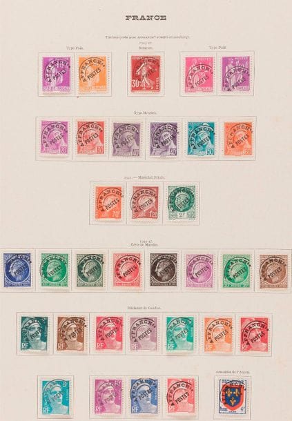 [STAMPS] FRANCE

Good classic and semi-modern French values on pages from a Yvert and Tellier album.

Before 1900, there are two n° 44, one detached and one on letter; a mounted ball and a mill ball; a pair of cancelled n° 5 and 6; the n° 24 in pair and nine as well as a block of n° 51 and 64.

For the semi-modern, some Mills; the Work in type II and the Bear Block.

Ends of catalogue, the Citex Block, the Preos " Poste Paris and Poste France " and varieties including the n° 623 of Monaco without overload.