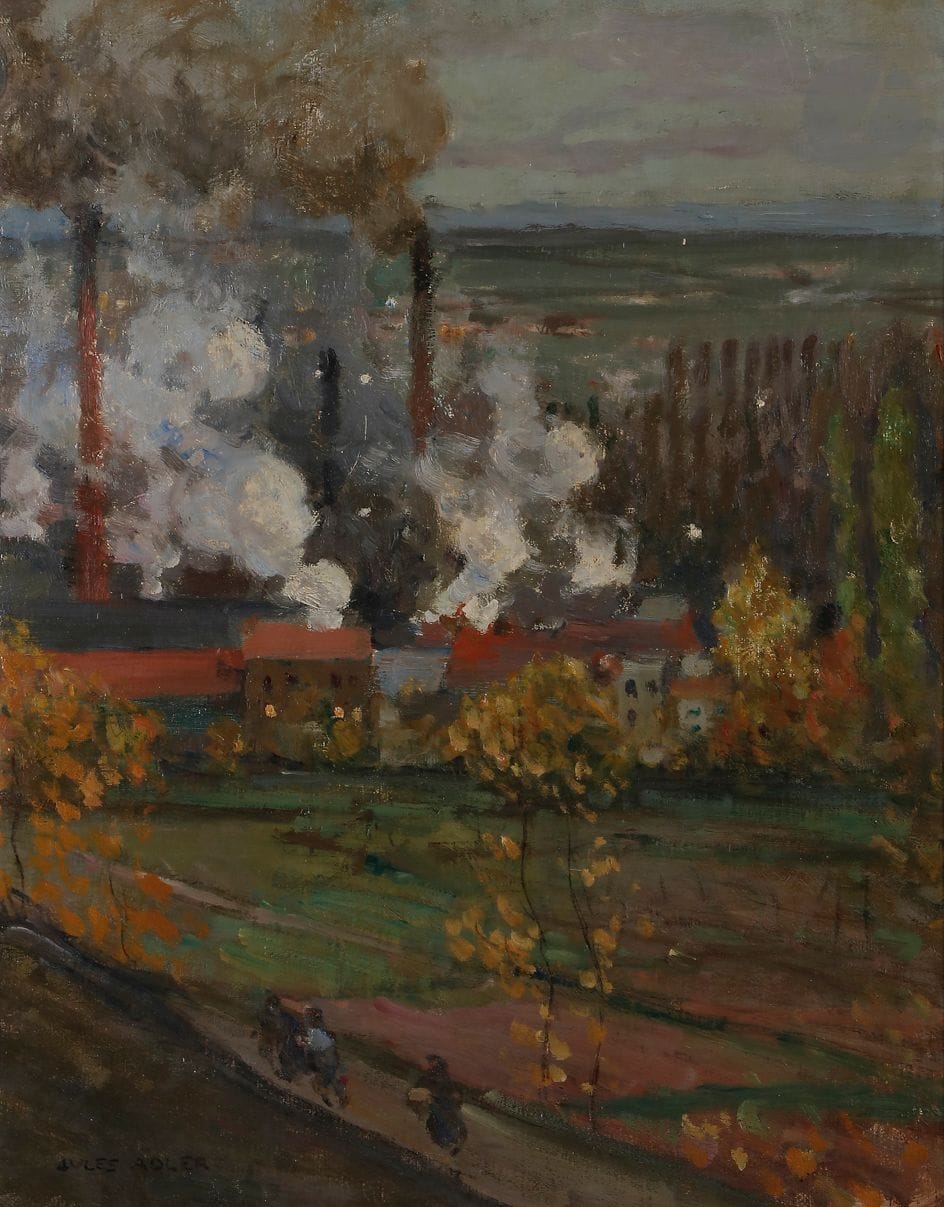 Jules ADLER (1865-1952) 
Sur le chemin de l’usine 
Huile sur toile. 
Signée en bas à gauche. 
52x 42 cm 

Provenance : 
Galerie Marcel Bernheim, Paris (étiquette au dos sur le châssis).

Mots clés :
judaïca, juif, juive, hébreux, rabbins, jewish, torah, hebrew, hebraica, judaisme, synagogue, sionisme, pessah, pessach, haggada, haggadah, hagada, hagadah, passover, menora, menorah, hannuka, hannuca, hannoucca, hanouccah, torah, juden, israélite, Israël, antisemitism, antisémitisme, dreyfus, meguila, sepharade, sefarad, ketouba