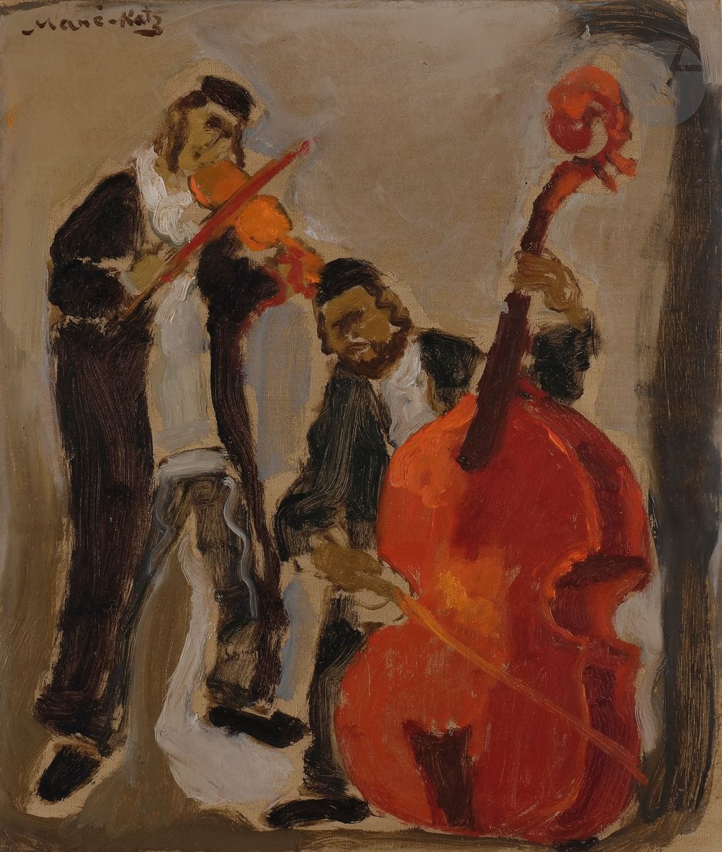 MANE-KATZ (1894-1962) 
Les Musiciens, 1960 
Huile sur toile. 
Signée en haut à gauche. Dédicacée à Henry Bulawko, datée et signée au dos. 
(Petite restauration).
46 x 38 cm

Mots clés :
judaïca, juif, juive, hébreux, rabbins, jewish, torah, hebrew, hebraica, judaisme, synagogue, sionisme, pessah, pessach, haggada, haggadah, hagada, hagadah, passover, menora, menorah, hannuka, hannuca, hannoucca, hanouccah, torah, juden, israélite, Israël, antisemitism, antisémitisme, dreyfus, meguila, sepharade, sefarad, ketouba