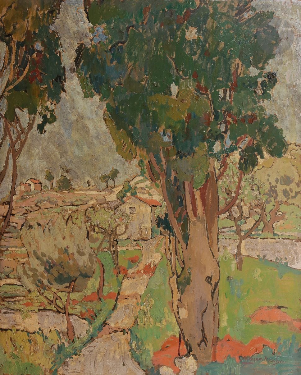 Simone HAYEM-AUSCHER (1895-1932) 
L’entrée au village 
Huile sur carton. 
Signée en bas à droite. 
73 x 59 cm

Mots clés :
judaïca, juif, juive, hébreux, rabbins, jewish, torah, hebrew, hebraica, judaisme, synagogue, sionisme, pessah, pessach, haggada, haggadah, hagada, hagadah, passover, menora, menorah, hannuka, hannuca, hannoucca, hanouccah, torah, juden, israélite, Israël, antisemitism, antisémitisme, dreyfus, meguila, sepharade, sefarad, ketouba