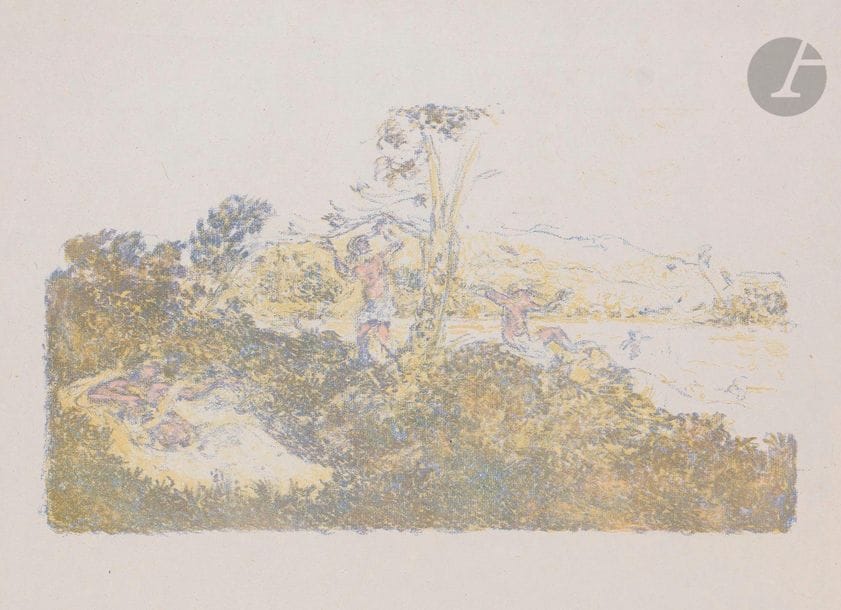 Ker-Xavier Roussel (1867-1944)
Characters at the seaside. 1897. Autograph. 407 x 233. Solomon 14; Johnson 134-1. Colour printing. Very nice proof on flying china, unsigned. All margins. Edition at 100 proofs. A. Vollard éd. 