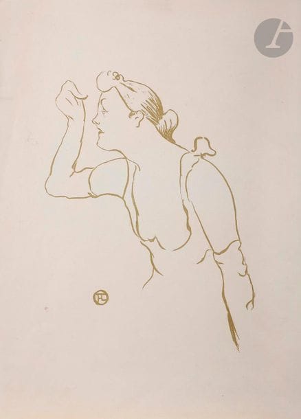 Henri de Toulouse-Lautrec (1864-1901)
Paula Brébion. (Pl. pour Le Café-Concert). 1893. Lithographie. 197 x 262. Delteil 30 ; Wittrock 20. Impression en vert olive. Très belle épreuve sur vélin glacé ivoire. Une infime déchirure au bord droit. Toutes marges.