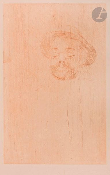 Henri de Toulouse-Lautrec (1864-1901)
Joyant (Maurice). Henri de Toulouse-Lautrec. Paris, Librairie Floury, 1927. Un vol. in-4, l’un des 200 exemplaires de tête sur japon, très frais, numéroté, contenant 2 épreuves de chacune des gravures à la pointe sèche W. H. B. Sands, éditeur à Londres (1896), Henry Somm (1898), Portrait de Monsieur X… (1898) (Wittrock 244, 246 et 247), respectivement titrées en noir et en sanguine sur japon, et 4 titres de mélodies lithographiés, respectivement tirés en noir et en vert olive sur vélin (Wittrock 6, 9, 11, 12), ainsi que de nombreuses reproductions en noir et en couleurs in- et hors-texte. Couverture lithographiée conservée. Reliure de vélin, titre sur le dos. Ex-libris A.-A. Rateau.