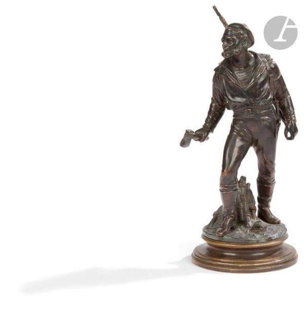 Émile GUILLEMIN (d’après)
Fusilier marin en 1870
Sujet en bronze patiné, signé sur le socle.
Hauteur : 25 cm
B.E.