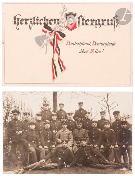 Grand album d’environ 140 photographies et cartes postales sur l’armée allemande de la 1re guerre mondiale. 
Scènes de garnison, de campagne, de famille. 
A.B.E.