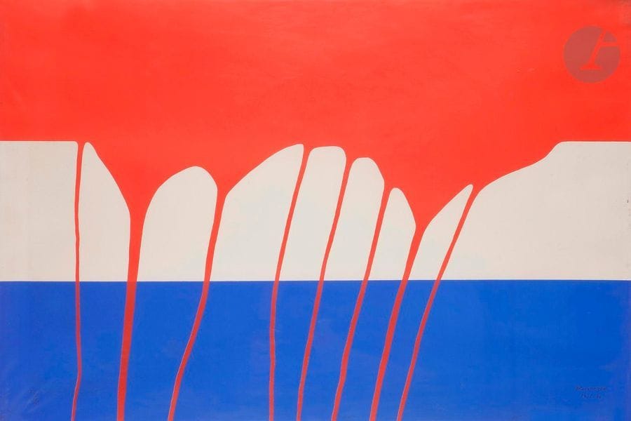 Gérard Fromanger (né en 1939)
Hollande (pl. de l’album « Le Rouge »), 1970
Sérigraphie en couleurs.
Épreuve sur vélin, numérotée, signée et datée « 14-2-70 » au crayon. Tirage à 90 épreuves. 
Quelques rousseurs éparses et traces claires d’oxydation. 
Montée sur toile elle-même tendue sur bois et protégée par un film de rhodoïd.
60 x 89 cm.