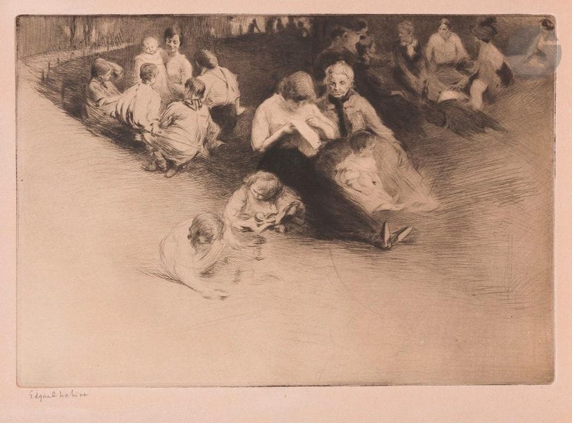 Edgar Chahine (1874-1947)
Les Buttes-Chaumont (1re pl.). 1917. Pointe sèche. 319 x 218. Tabanelli 337. Belle épreuve sur vélin fort, signée au crayon. Oxydation du feuillet. Petites taches rousses au bord gauche. Bonnes marges. Tirage à 50 épreuves. 