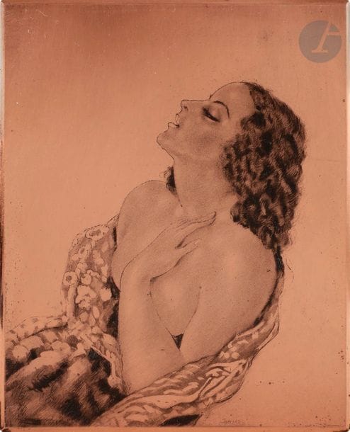 Édouard Chimot (1880-1958)
Sujets féminins. Vers 1940. Réunion de 3 cuivres héliogravés repris à l’eau-forte. 162-175 x 212-22. Biseautés, les angles arrondis. Un signé à la pointe en pied. 
