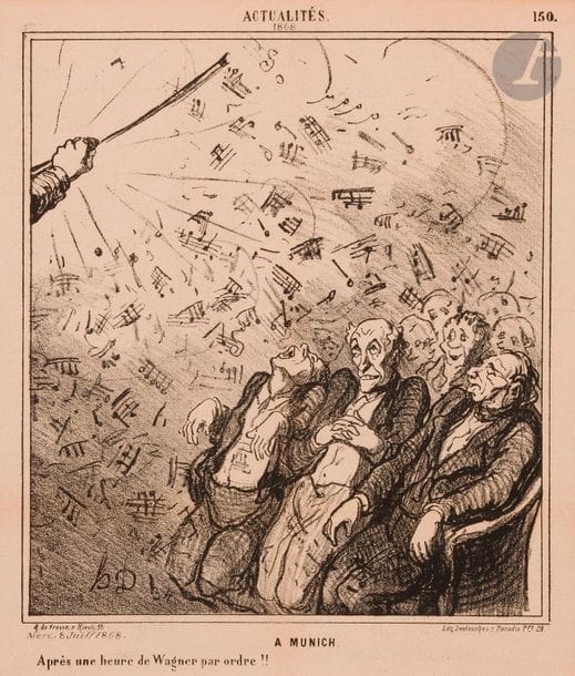 Honoré Daumier (1808-1879)
Sujets divers. (Pl. des séries Voyage en Chine, Physionomie de l’Assemblée, Actualités, etc.) 1840-1868. Lithographie. Formats divers. Delteil 656, 1201, 1211, 1220, 1977, 3650. Bonnes épreuves, la 1re sur blanc, les autres en tirage du Charivari, la dernière collée en plein sur bristol. Rousseurs claires, oxydation et infimes accidents. Joint : 5 pl. par Cham, Platier, Pruche, Scheffer. Lithographie. Formats divers. Belles épreuves en coloris du temps. Menus accidents. Ens. 11 p. 