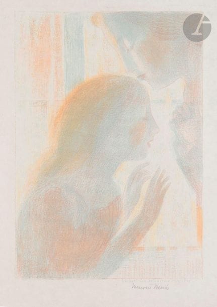 Maurice Denis (1870-1943
)He was a mystery religious. (Suite Amour, pl. 4). 1892-1899. Lithograph. 295 x 425. Colour printing. Cailler 111; Johnson 32-4. Very nice and fresh proof on thin vellum, signed in pencil. Slanted fold in the upper left corner of the sheet. All margins. Edition at 100 proofs. A. Vollard ed.
