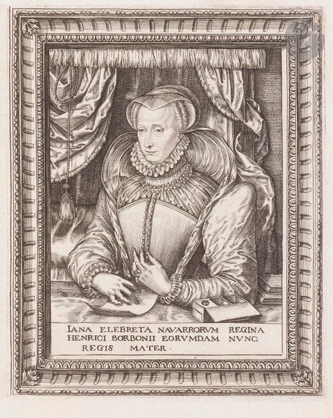 Hieronymus Wierix (1553-1619)
Jeanne d’Albret, reine de Navarre. Burin. 118 x150. Mauquoy-Hendrickx 1854. Très belle épreuve sur vergé mince, les traits de mise en place encore perceptibles dans la lettre. Petites marges. Ex-coll. A. Richard (Lugt 3083). 