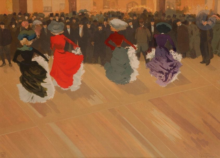 Louis Abel-Truchet (1857-1918
)Le Quadrille. 1890. Lithograph. 717 x 517. Colour printing. Nice proof on glazed vellum. A small brown spot on the surface. No apparent margins. Frame.
