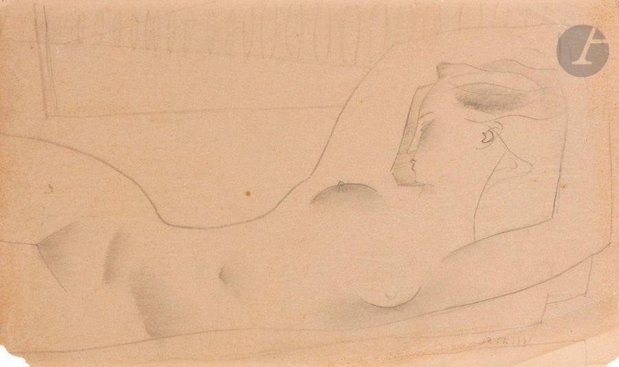 Rodolphe T. BOSSHARD (1889-1960
)Naked woman lying with her arms raised, 1913Lead mine
on tracing

paper.


Signed and dated lower right.
(Small folds).
21 x 34 cmWe

thank the Association Rodolphe-Théophile Bosshard for confirming the authenticity of this work

.




