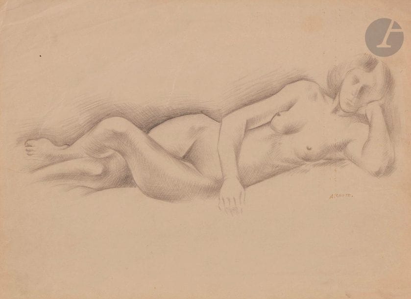 André LHOTE (1885-1962)
Femme nue allongée, vers 1918-20
Mine de plomb.
Signée en bas à droite.
26 x 34 cm

Nous remercions Madame Dominique Bermann Martin d’avoir confirmé l’authenticité de cette œuvre et pour les informations qu’elle nous a transmises.