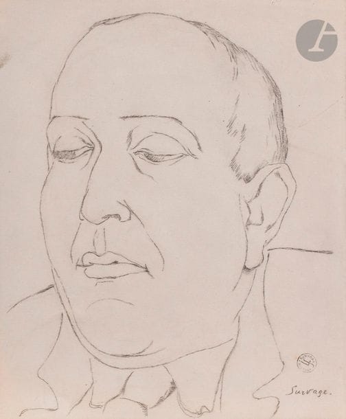 Léopold SURVAGE (1879-1968)
Portrait d’homme
Crayon noir.
Signé en bas à droite.
Porte le timbre de l’atelier en bas à droite.
22 x 17,5 cm