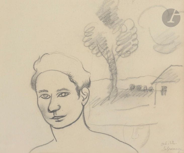 Roger de LA FRESNAYE (1885-1925)
Portrait de jeune homme à l’arbre, 1922
Crayon noir.
Signé et daté en bas à droite.
18,5 x 22 cm

Œuvre en rapport :  
Portrait de Monsieur C. in Germain Seligman, Roger de la Fresnaye, Catalogue Raisonné, Neuchâtel, Éditions Ides et Calendes, 1969, n° 551.
