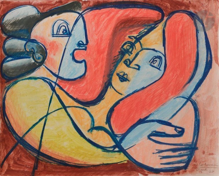 Charles-Édouard JEANNERET dit LE CORBUSIER (1887-1965)
Couple en buste, 1946
Pastel lavé sur vélin fort.
Signé, daté et situé en bas à droite.
(Petit pli).
47 x 60,5 cm

Un certificat de Monsieur éric Mouchet sera remis à l’acquéreur.