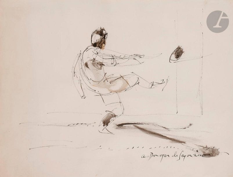 André DUNOYER DE SEGONZAC (1884-1974)
Le Joueur de Rugby
Encre, lavis d’encre et rehauts d’aquarelle.
Signée en bas à droite.
24,5 x 32 cm

Provenance : 
Galerie Prouté, Paris. Acquis le 27 février 1992 auprès de cette dernière.

Œuvre en rapport : 
Hélène Adhémar, Anne Distel, Claude Roger-Marx, Dunoyer de Segonzac, Orangerie des Tuileries, exposition du 20 février au 3 mai 1976, Paris, Éditions des Musées nationaux, 1976, reproduit sous le n° 112, p. 113.
