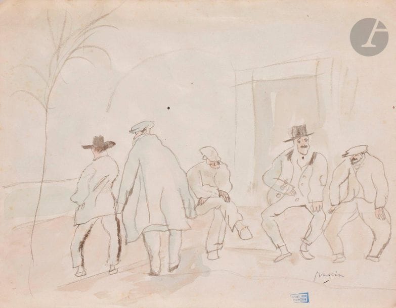 J. Pincas dit PASCIN (1885-1930)
Les Joueurs de pétanque
Encre et aquarelle sur traits de crayon.
Porte le timbre de la signature et de l’atelier en bas à droite.
23 x 30 cm

Provenance : 
Collection de Monsieur B., région parisienne.

Nous remercions Madame Rosemarie Napolitano d’avoir confirmé l’authenticité de cette œuvre.