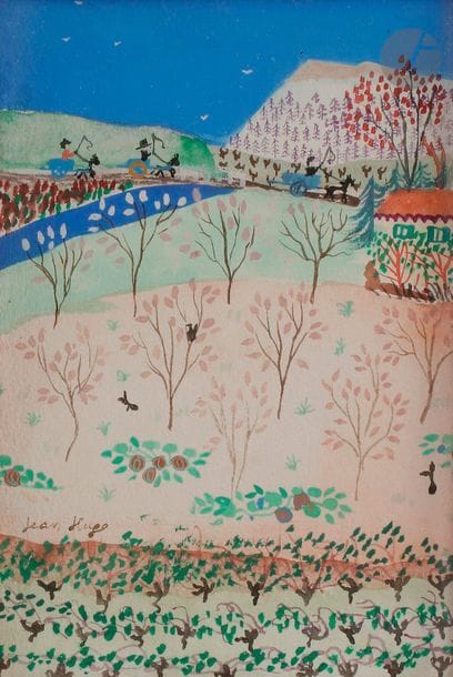 Jean HUGO (1894-1984
)Paysage aux charriotsGouache
.
Signed lower left.
15 x 10 cm



