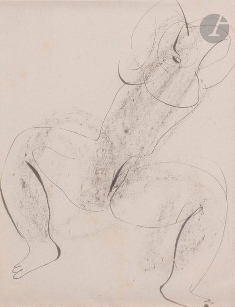Jean FAUTRIER (1898-1964)
Nu les bras levés, vers 1944-45
Encre et estompe.
Non signée.
25,5 x 19 cm