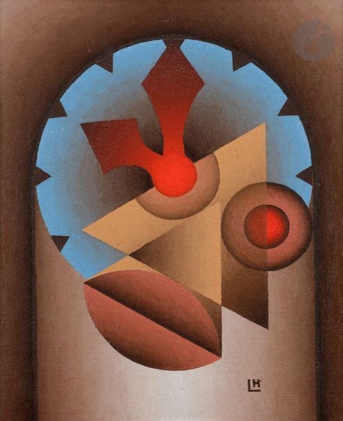 Marcel LEMPEREUR-HAUT (1898-1986)
L’Horloge dans la tête, 1971
Huile sur carton toilé.
Monogrammée en bas à droite.
Signée, daté et titrée au dos.
29 x 24 cm

Exposition : 
Lempereur-Haut rétrospective, Centre artistique de Bondues-Marcq Septentrion, 21 septembre - 12 octobre 1973 (étiquette au dos).